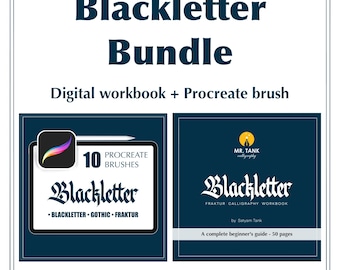 Blackletter calligraphy guide with Procreate brushes, A complete Gothic lettering practice. Printable & Procreate