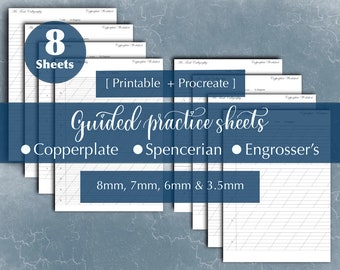 Calligraphy ruled practice sheets. Copperplate | Spencerian | Engrosser. Printable & Digital sheet size 3.5mm, 6mm, 7mm, 8mm.