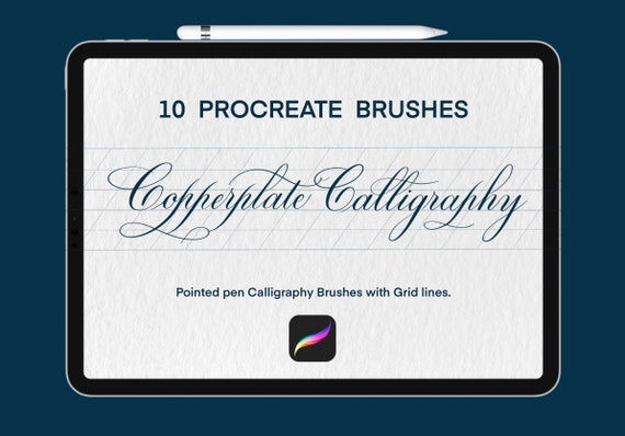 Copperplate Calligraphy Procreate Brushes: Pointed Pen with Gridline Stamp (Digital Download)