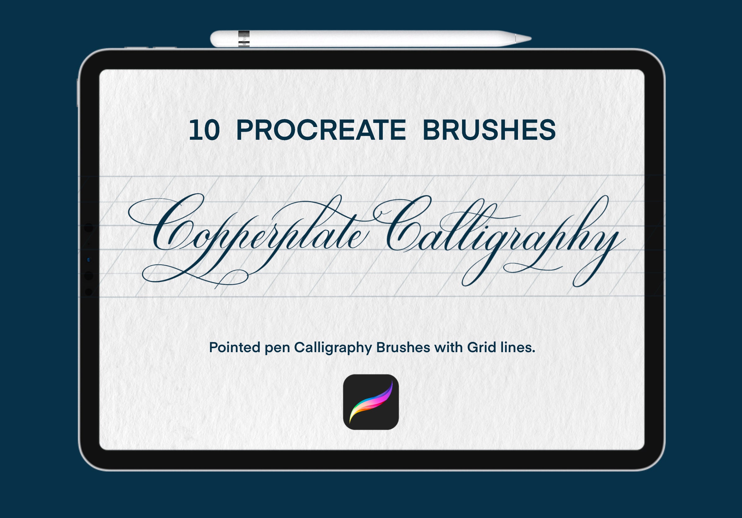Set de pinceles Procreate para caligrafía Copperplate – 10 pinceles de pluma puntiaguda con sellos de cuadrícula a 55°