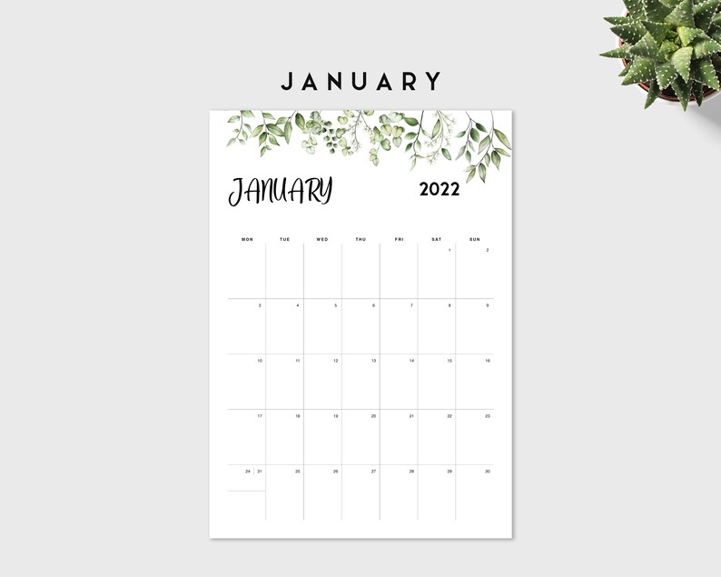 2022 monthly calendar printable pages template green