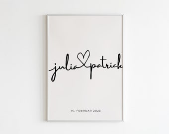 Personalisiertes Poster mit Namen und | Geschenk zum Valentinstag, Jahrestag, Hochzeit für Sie oder Ihn | Deko Wohnzimmer |  Paar | Liebe