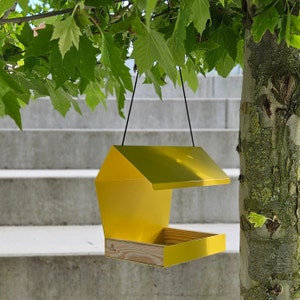 Modern bird feeder | minimalist bird feeder | bird house | hanging bird feeder | bird lover | yellow
