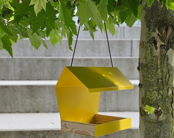 Modern bird feeder | minimalist bird feeder | bird house | hanging bird feeder | bird lover | yellow