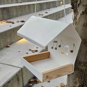 Modern bird feeder | minimalist bird feeder | bird house | hanging bird feeder | bird lover | white