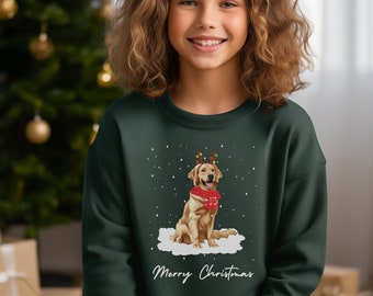 Unisex Kids Golden Retriever Christmas Sweatshirt, 3 - 13 years, Christmas Dog Shirt, Golden Retriever Shirt