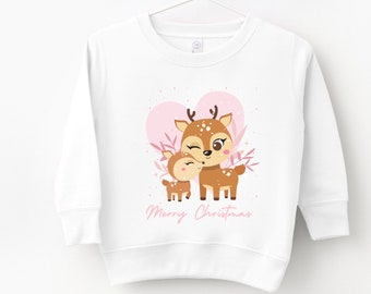 Kids Mum & Baby Reindeer Sweatshirt, 3 - 13 yrs, Girls Cute Christmas Jumper, Reindeer Jumper, Christmas Reindeer Sweater, Kids Xmas Jumper