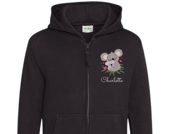 Girls Personalised Koala Full Zip Hoodie, Koala Jacket, 3 - 13 yrs Personalized Koala Hoodie, Koala Gifts, Kids Lightweight Jacket