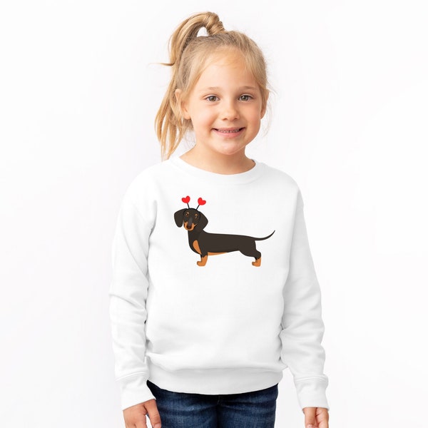 Kids Sausage Dog Love Sweatshirt, 3 - 13 yrs, Kids Dachshund Shirt, Girls Dachshund Sweatshirt, Dachshund Jumper, Dachshund Gifts