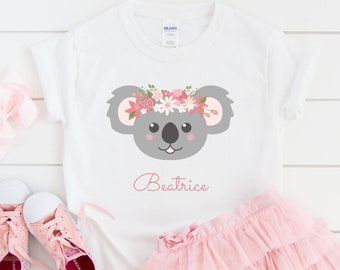 Kids Koala T-shirt, Girls Personalised Koala Shirt, Koala Gifts for Girls, Children's Koala Clothing, Aussie Koala Bear T-shirt, 3 - 13 yrs