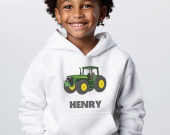 Sweat à capuche tracteur personnalisé enfant, sweat à capuche tracteur nom personnalisé garçon, cadeau tracteur pour enfants, sweat à capuche tracteur de ferme pour enfants, 3-13 ans