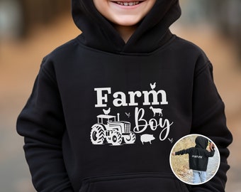 Farm Boy Hoodie, Boys Custom Name Tractor Hoodie, Kids Tractor Gift, Farm Tractor Sweatshirt for Kids, 3-13 yrs, Gift for Son
