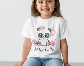 Personalisiertes Panda Geburtstagskind T-Shirt: Blumenpanda-Oberteil, individuelles Alter (3-11 Jahre)
