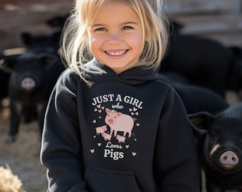 Girls Mummy Pig & Baby Piglets Hoodie, Pig Sweatshirt, Pig Shirt, Pig Hoodie, Pig Gifts for Kids, Pig Lover Shirt, Farm Pigs, Just a Girl