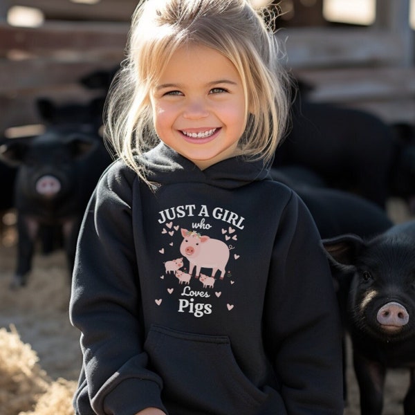 Girls Mummy Pig & Baby Piglets Hoodie, Pig Sweatshirt, Pig Shirt, Pig Hoodie, Pig Gifts for Kids, Pig Lover Shirt, Farm Pigs, Just a Girl