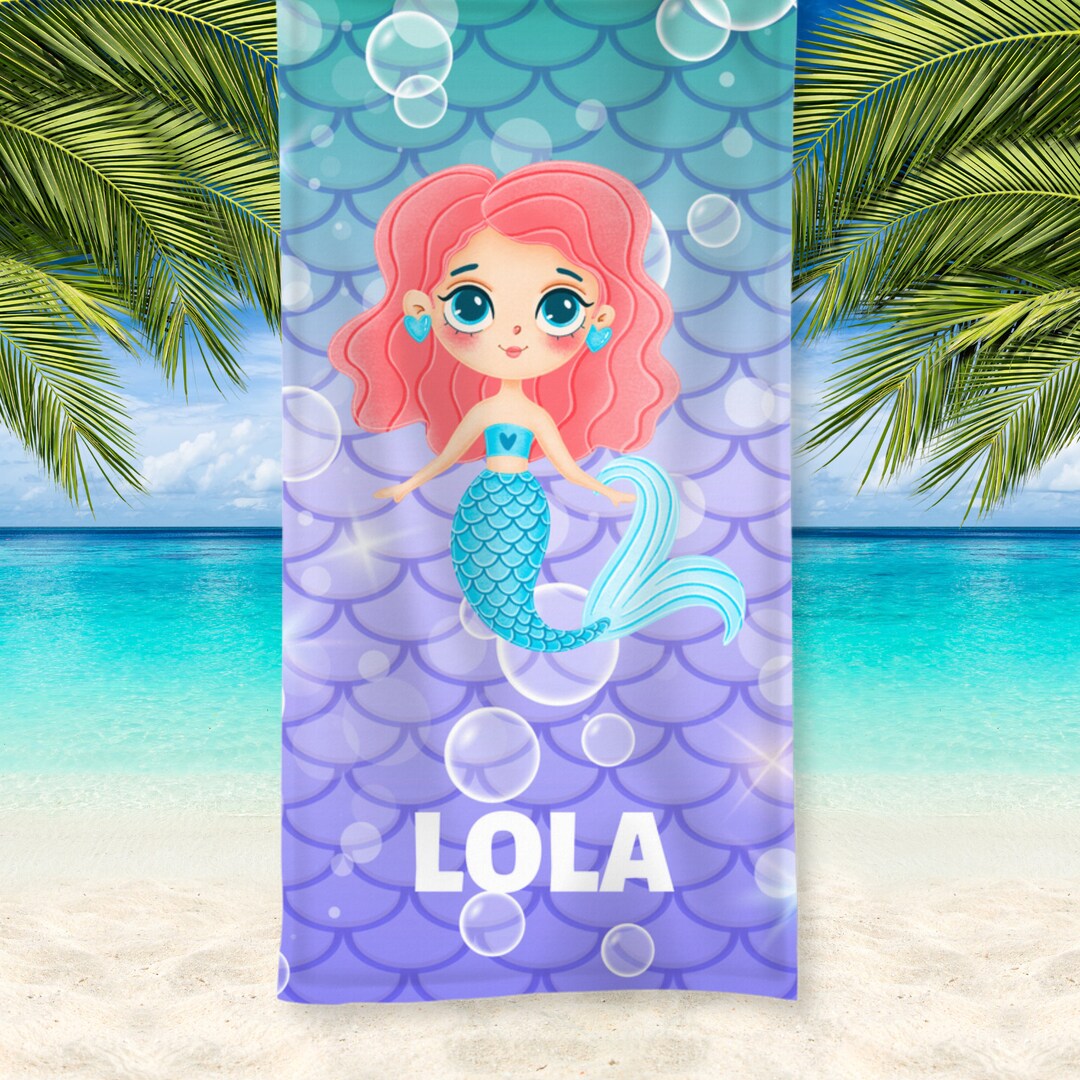 Kids Personalised Mermaid Beach Towel 70 X 140cm Mermaid Etsy UK