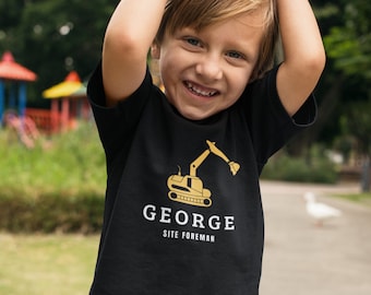 Kids Digger 'Site Foreman' T-shirt, 3 - 13 yrs, Kids Personalised Digger Shirt, Kids Digger Gifts, Boys Tractor Shirt, Excavator T-shirt
