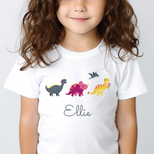 T-shirt dinosaure pour filles, tee-shirt dinosaure personnalisé, cadeaux dinosaures pour enfants, 3 à 8 ans, cadeau d’anniversaire dinosaure