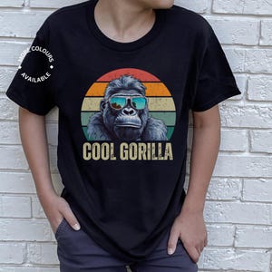 Kids Retro Cool Gorilla T-Shirt, 5 - 13 years, Gorilla Shirt, Kids Gorilla Gifts, Boys Top,  Summer Vacay Shirt, Gorilla Lover Shirt