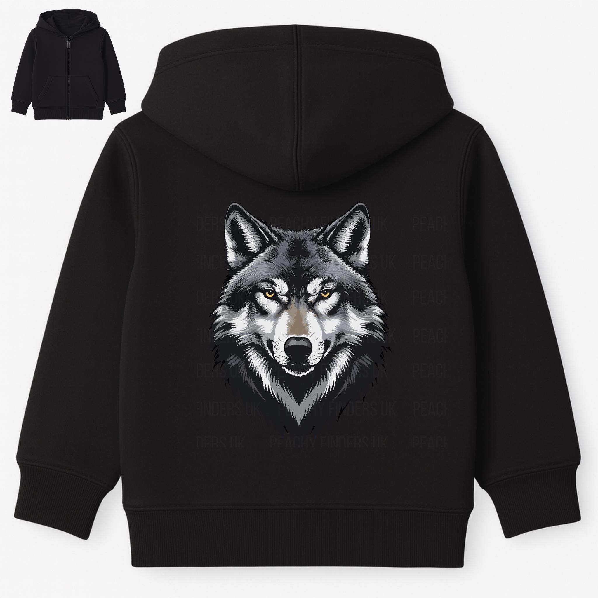 Kids Wolf Zip Hoodie Back Print: Boys & Girls Wolf Gift (3-13 Yrs