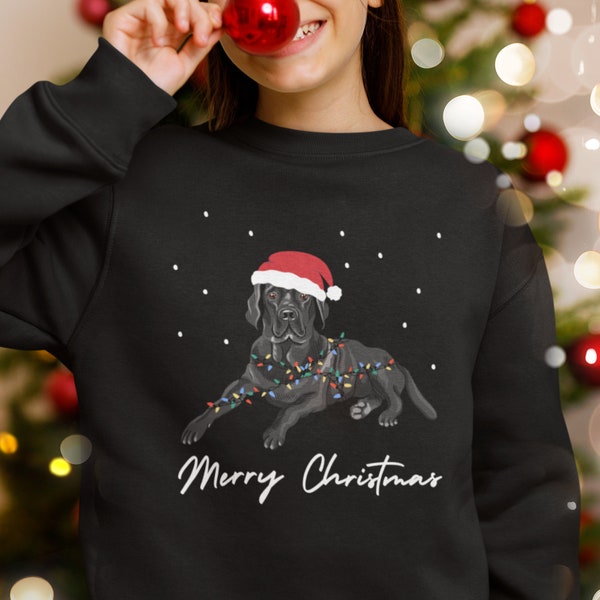 Kids 3 - 13 yrs Festive Black Labrador Sweatshirt, Labrador Christmas Sweatshirt, Christmas Dog Jumper, Black Labrador Xmas Sweater