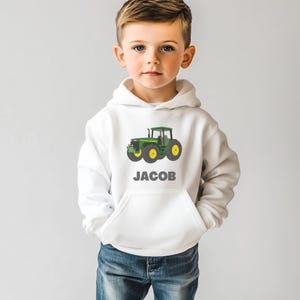 Kids Personalised Tractor Hoodie, Boys Custom Name Tractor Hoodie, Kids Tractor Gift, Farm Tractor Hooded Sweatshirt for Kids, 3 - 13 yrs