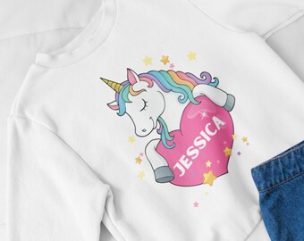 Kids Personalised Unicorn Sweatshirt, 3 - 13 yrs, Girls Unicorn Shirt, Unicorn Jumper, Girls Unicorn Gifts, Girls Birthday Shirt