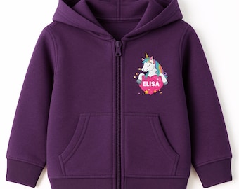 Girls Personalised Unicorn Full Zip Hoodie: Unicorn Jacket (Ages 3-13 yrs)