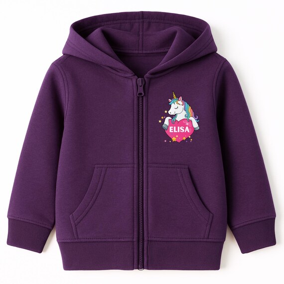 Girls Personalised Unicorn Full Zip Hoodie: Unicorn Jacket (Ages 3-13 yrs)