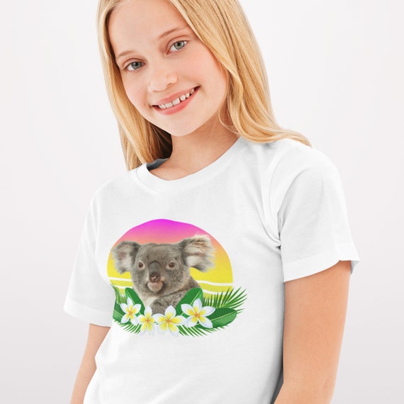 Kids Koala Retro Sunset T-Shirt, Girls Koala Shirt, 3 - 13 yrs, Koala Gifts, Koala Summer Tops, Koala Clothing, Vacation Holiday Koala Tee