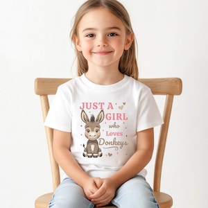 Just A Girl Who Loves Donkeys T-shirt 3-13 years, Cute Donkey Shirt, Donkey Birthday Gift, Kids Cotton T-shirt, Girls Graphic Tee