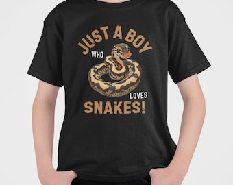 Just a Boy Who Loves Snakes: Kids Ball Python T-Shirt (Ages 3–13)