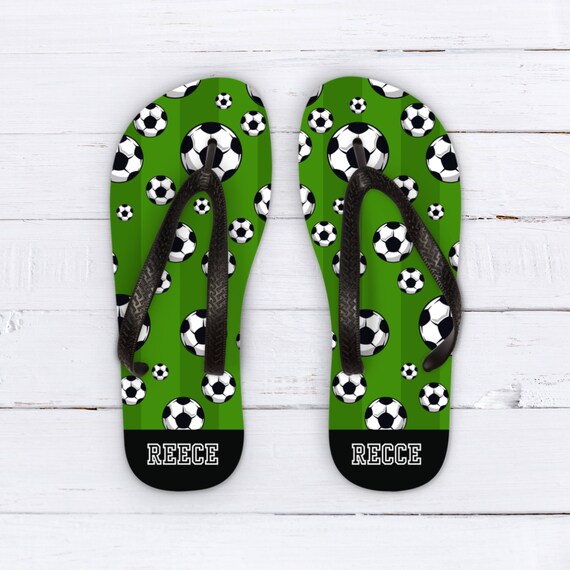 Kids Personalised Football Flip Flops Football Thong Sandals