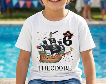 Personalised Pirate Ship Birthday T-shirt: Ahoy Matey Party, Ages 3-9