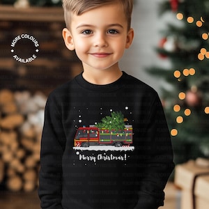 Kids Festive Fire Engine Sweatshirt, Christmas Fire Engine, Kids Emergency Vehicles Shirts, Kids Christmas Jumper, Boys Fire Engine Shirt