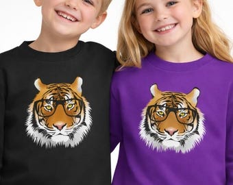 Kids Intelligent Tiger Sweatshirt: Humorous Graphic Print, Soft Cotton-Blend