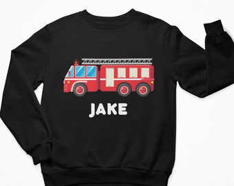 Kids Fire Engine Sweatshirt, 3 - 13 yrs, Fire Truck Shirt, Boys, Son, Grandson, Nephew, Friend Birthday Gift, Personalised Fire Truck Top