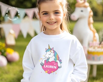 Personalised Unicorn Sweatshirt: Girls Birthday Gift, Custom Name