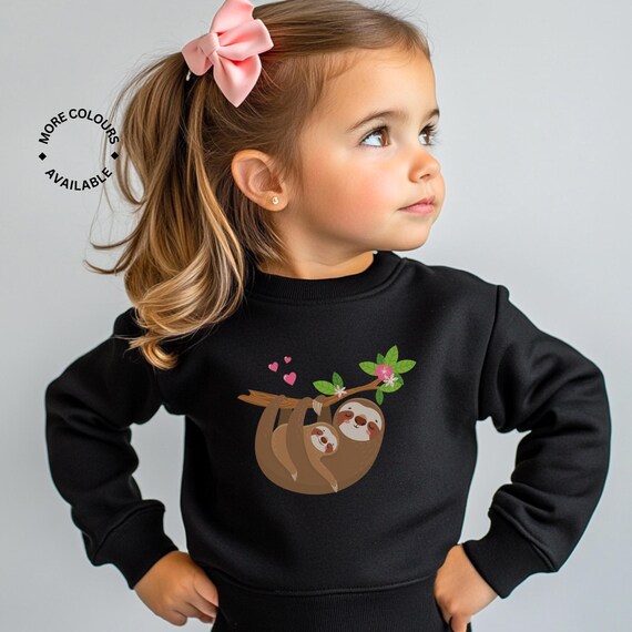 Girls Mum Baby Sloth Jumper 3-13, Cute Sloth Sweatshirt, Kids