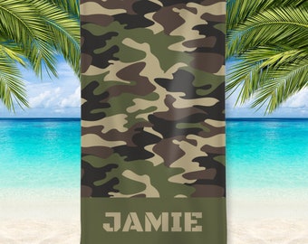 Camouflage Personalised Beach Towel, Jungle Camouflage, Custom Name Pool/Beach Towel, Army Camo, Military Gifts for Him, Gym Workout Towel