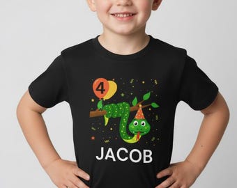 Kids Snake Birthday T-Shirt: Customisable Reptile Party Tee (3-11 yrs)