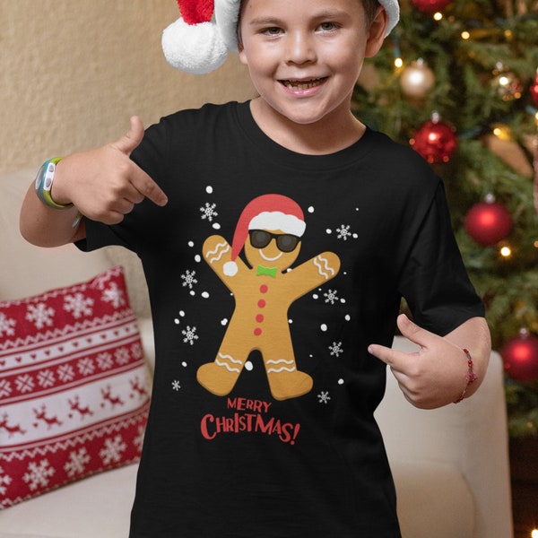 Kids Cool Gingerbread Man Christmas T-Shirt, 3 - 13 yrs, Kids Funny Christmas T-shirt, Children's Gingerbread Man Shirt, Kids Xmas Clothing