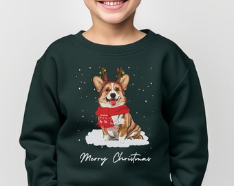 Unisex Kids Christmas Corgi Sweatshirt, 3 - 13 years, Christmas Dog Shirt, Corgi Xmas Shirt, Pet Dog Owner, Winter Jumper, Welsh Corgi