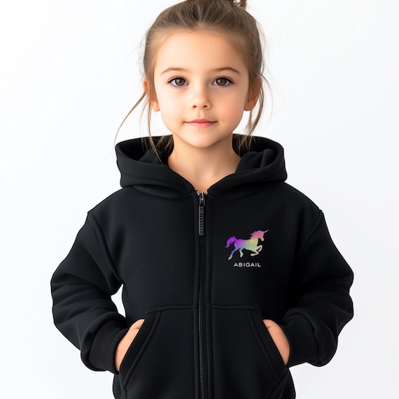 Personalized Girls Unicorn Ombré Hoodie: Lightweight Kids Zip-up