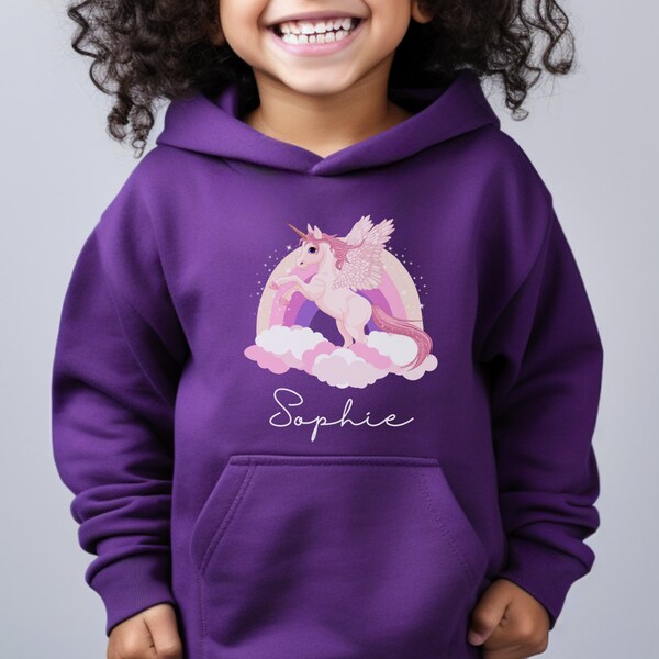 Girls Unicorn Pullover Hoodie, 3 - 13 yrs Personalised Unicorn Sweatshirt, Kids Unicorn Gifts, Unicorn Birthday Gift, Christmas Gift Ideas