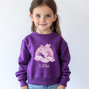Cute Unicorn Sweatshirt Girls 3-13 yrs, Custom Unicorn Shirt, Rainbow Unicorn Sweater, Children&#39;s Unicorn Clothing, Girls Gift