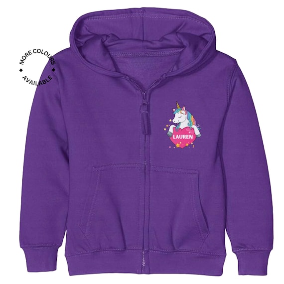 Girls Personalised Unicorn Full Zip Hoodie, Unicorn Jacket, 13