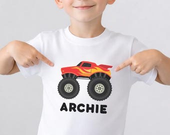 Monster Truck T-Shirt for Kids: Custom Name Boys Truck Tee - (3-11 yrs)