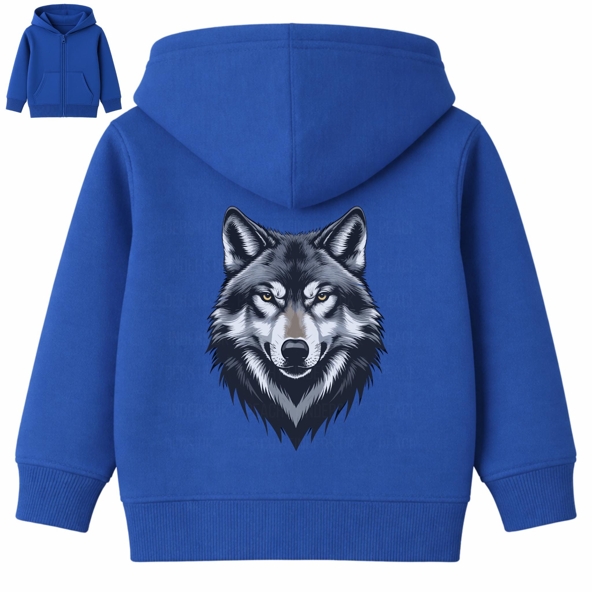 Kids Wolf Zip Hoodie Back Print: Boys & Girls Wolf Gift (3-13 Yrs