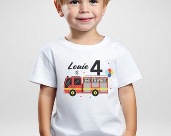 Kids Birthday Fire Engine T-shirt, Boys Fire Truck Shirt, 3rd, 4th, 5th, 6th, 7th, 8th Kids Birthday T-shirt, Fire Engine Gift, Boys Tops